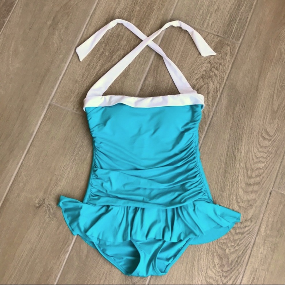 12 Ralph Lauren Bel Air halter Turquoise swimsuit swim dress